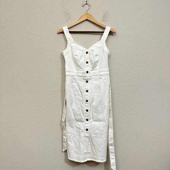 BRAVISSIMO Button Front Denim Dress Belted Knee-Length Stone Garden Party NWT - Picture 4 of 14